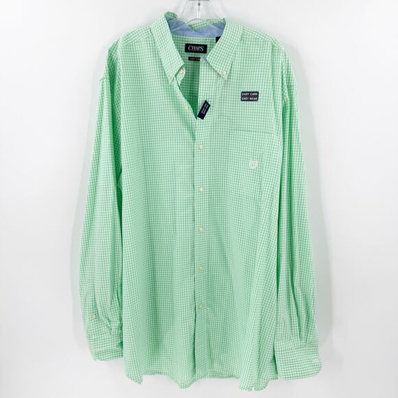 NWT Chaps Green Check Easy Care Button Front Long Sleeve Shirt Men's Size 2XLT - Picture 1 of 10
